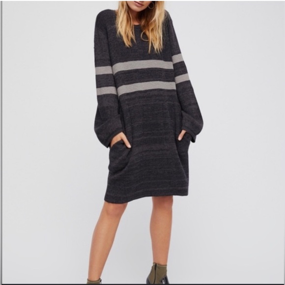Free People Dresses & Skirts - Free People Black and Gray Striped Mini Dress